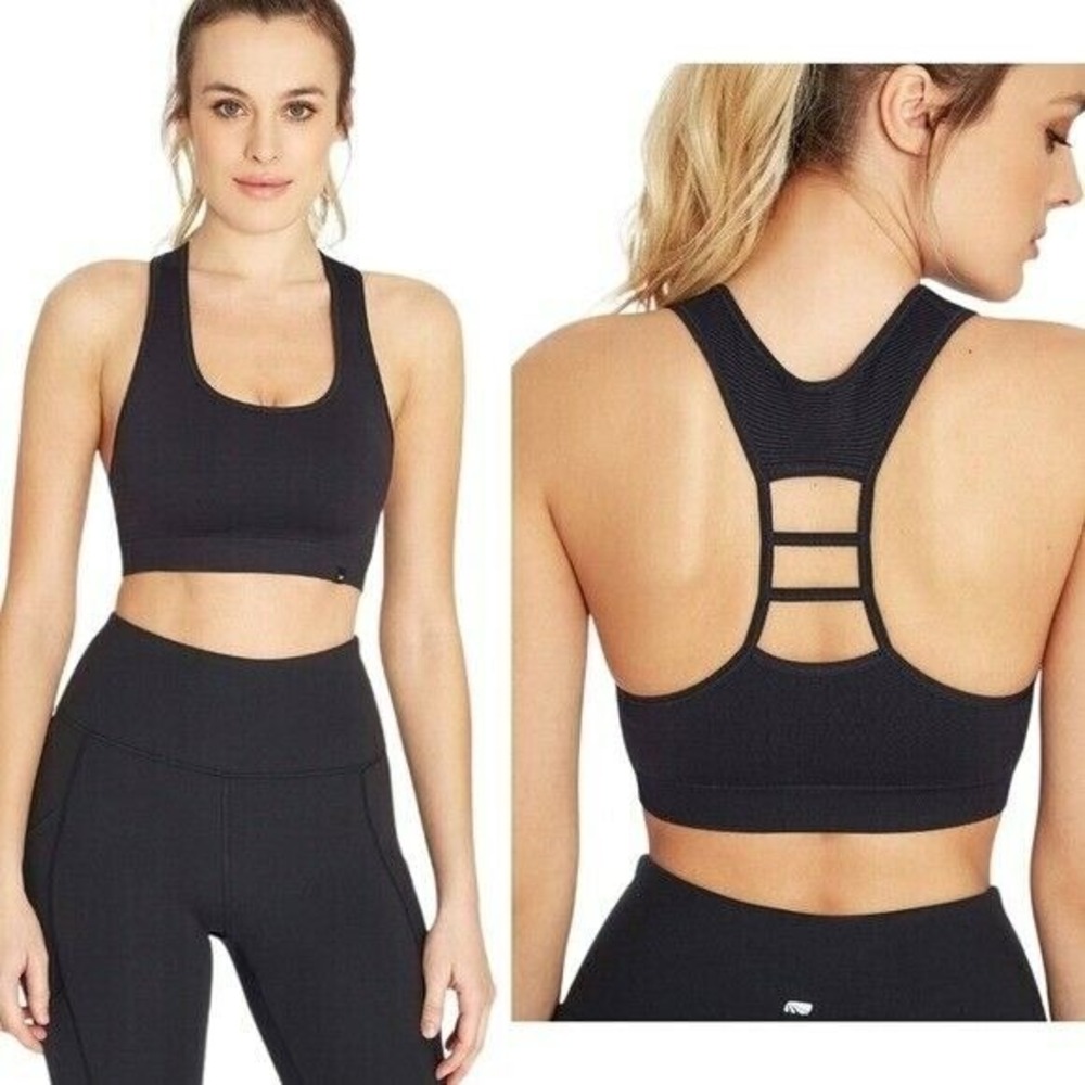 Marika Sports Bra Black Seamless Ladder Back Racerback WMS SM Yoga/Pilates Top